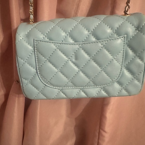 Tiffany & Fred Paris blue and gold leather bag purse quilted chain ball - Picture 10 of 15